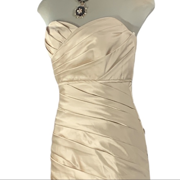 Andrew Adela Beige Sheath Ruffle Strapless Gown - Picture 7 of 16